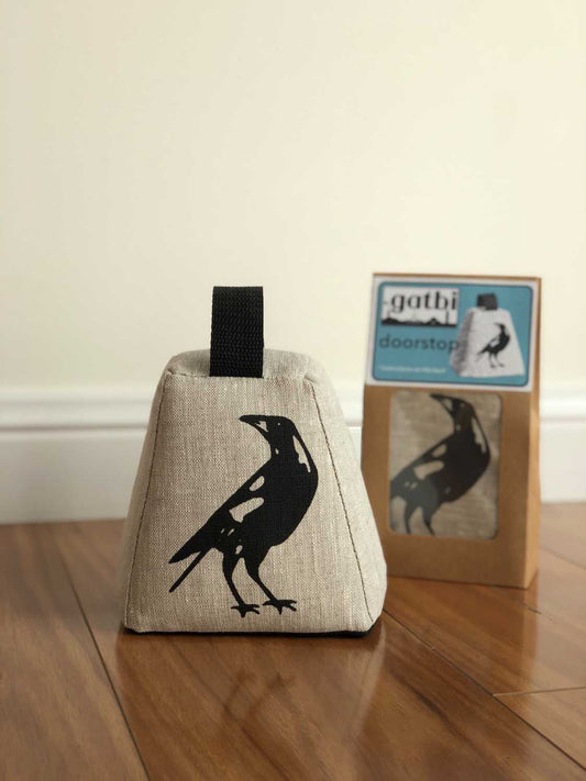 Linen Door stop with Magpie design Eclectopia Gifts and Specialty Homewares 