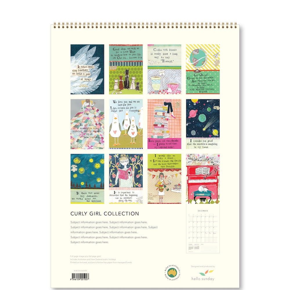 2025 Curly Girl Wall Calendar (Medium) Eclectopia Gifts and Specialty Homewares 