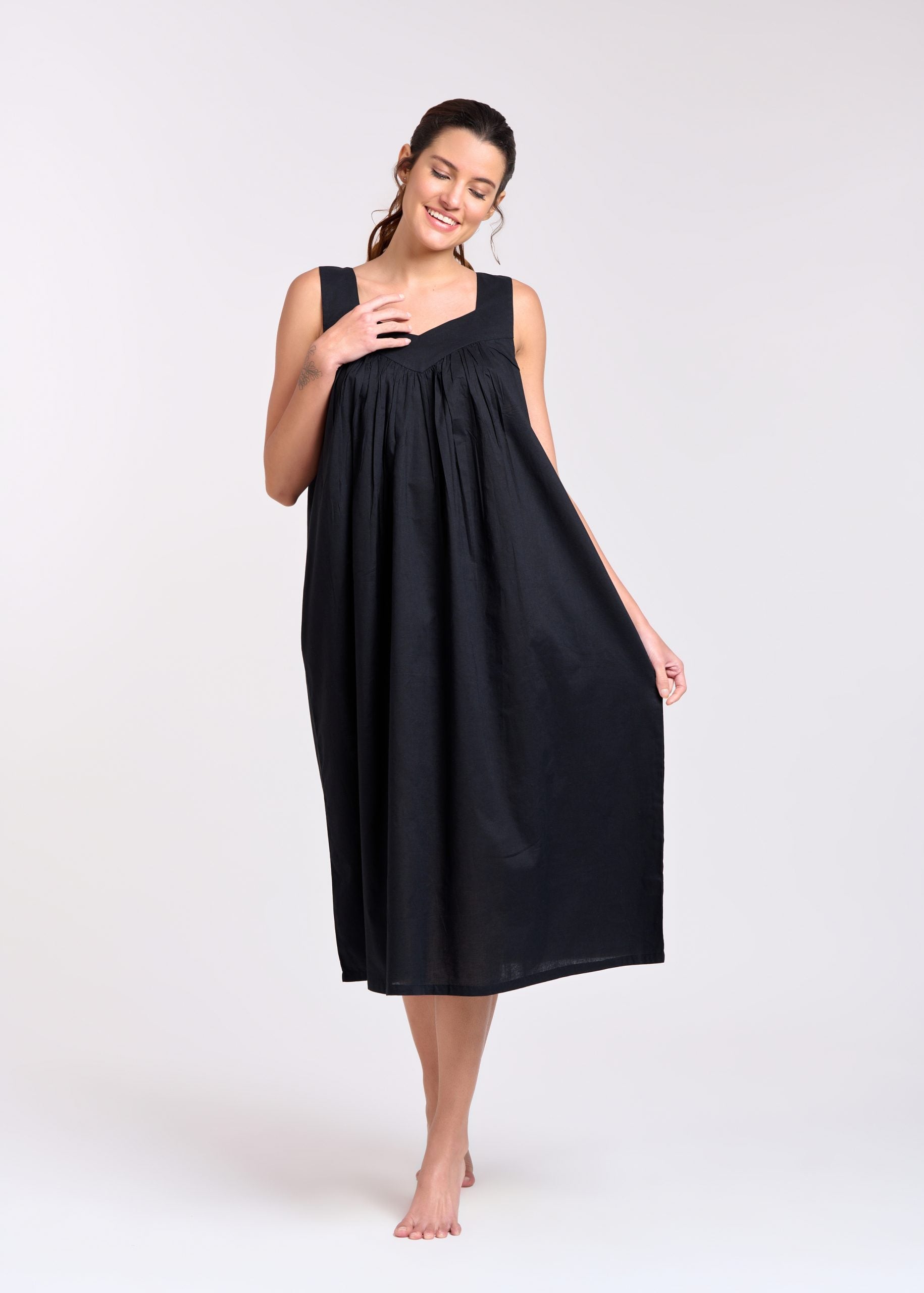 Arabella Nightie V-Neck Dress Black Eclectopia Gifts and Specialty Homewares 