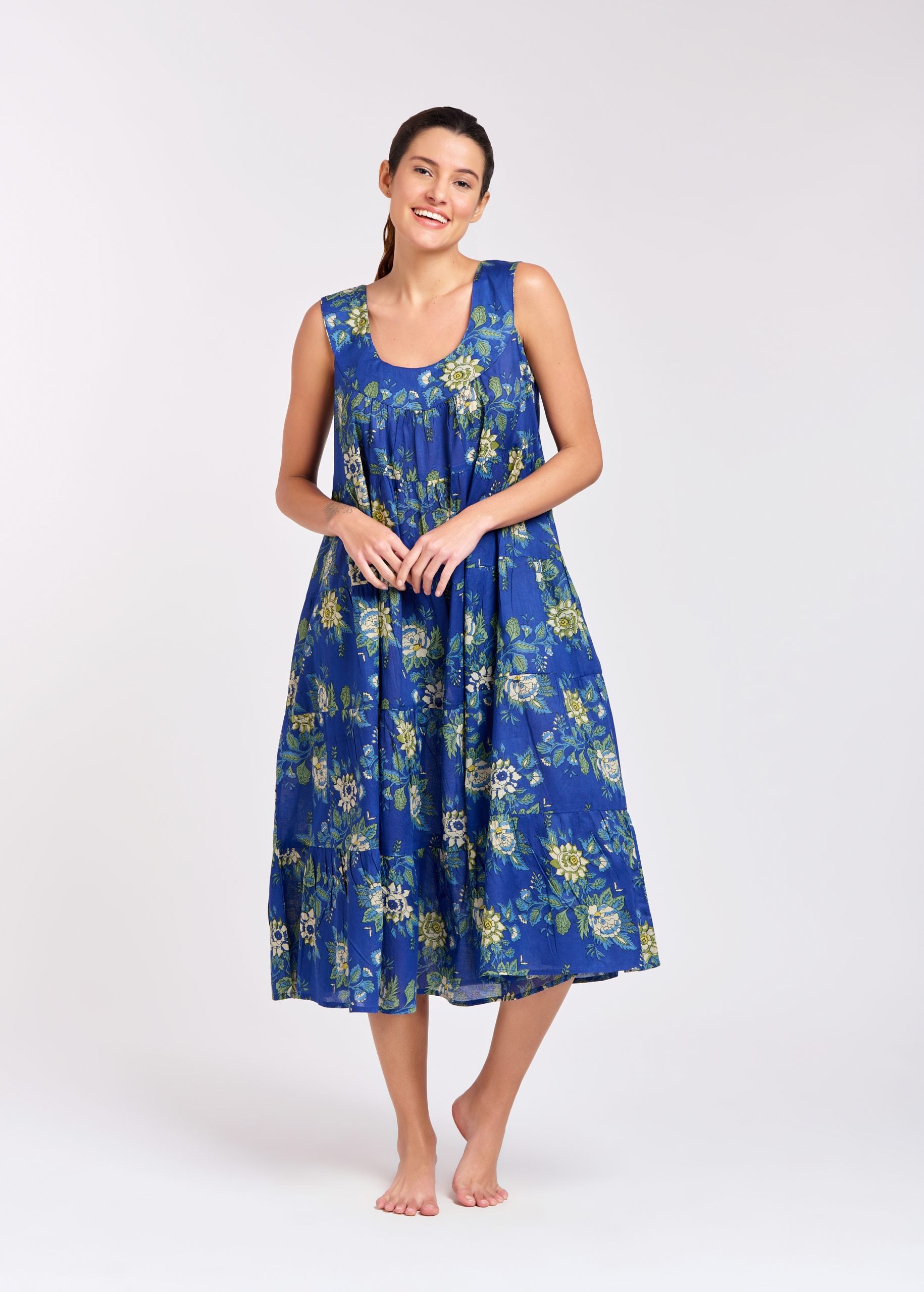 Arabella Blue Printed Tiered Dress Eclectopia Gifts and Specialty Homewares 